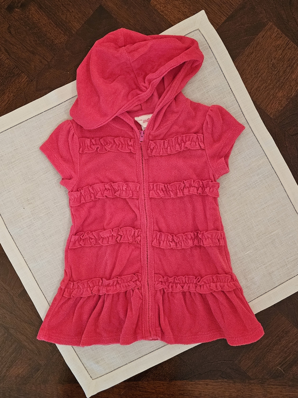 Flapdoodles Girls Size 2T Terry Cloth Swim Cover Up Dress Pink Hooded Zip Front